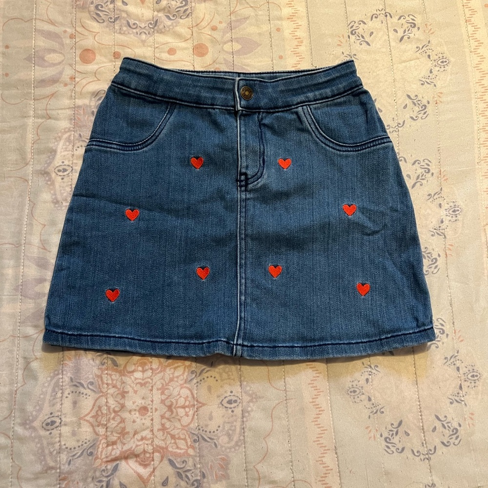 ♥️ Denim Mini Skirt w/ Red Heart Embroidery — Sweet & Playful Vibes 💌
